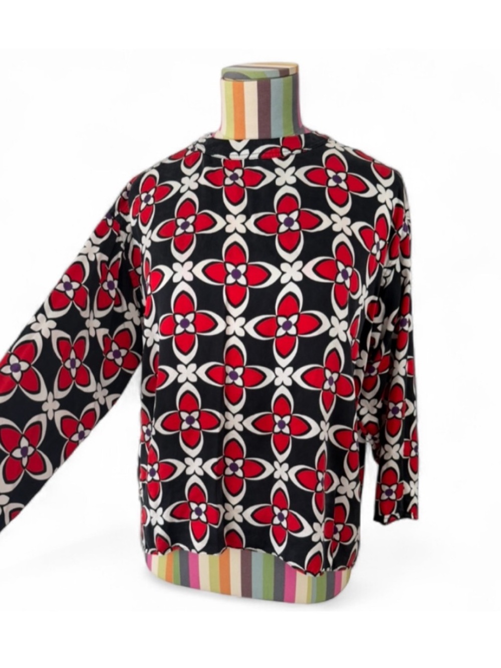 Sandro Paris Silk Geometric Floral Blouse Top